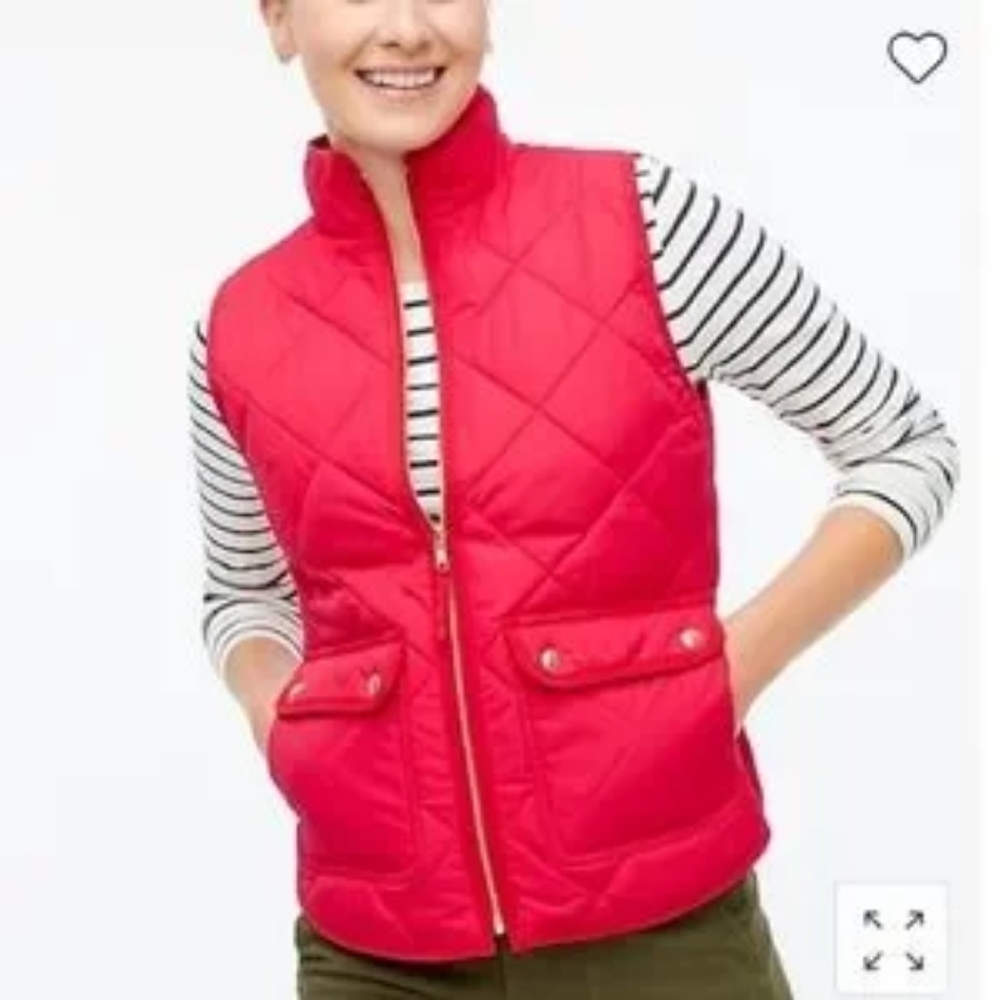 J Crew Magenta Puffer Vest with gold metal details